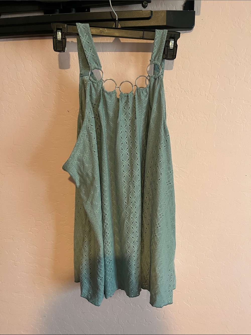 Eyelet Ring-Detail Sleeveless Blouse in Sage Green